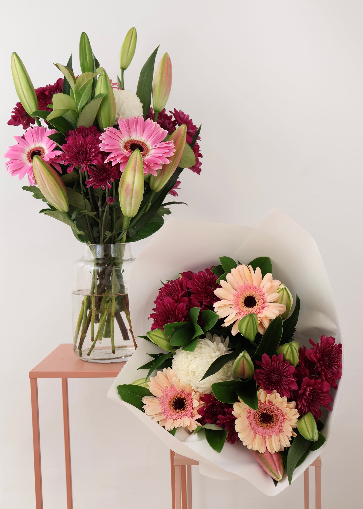 Premium fresh flower bouquet in white wrapping