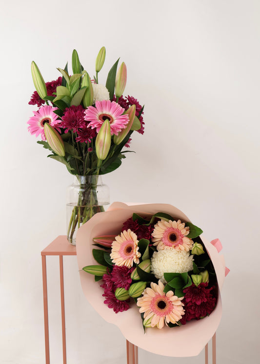 Premium fresh flower bouquet in pink wrapping